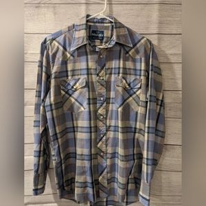 Wrangler Men's Long Sleeve Plaid Snap Button Up Shirt - Size Medium (15-15 1/2)